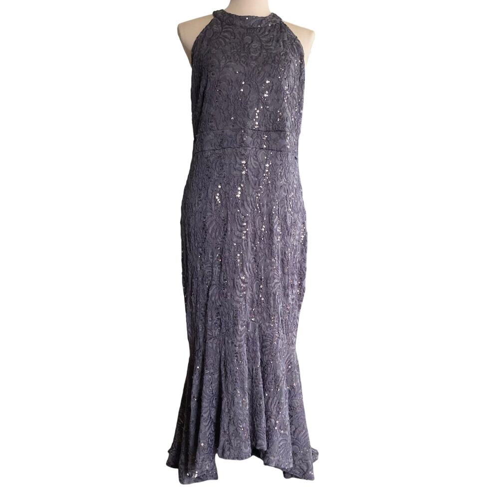 Candalite Halter Maxi Dress L Chocolate Brown Lace Sequins Sparkle Glam Mermaid